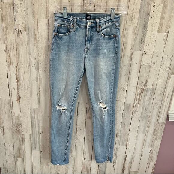 Gap True Skinny Distressed Busted Knee Jeans Mid Rise - Picture 1 of 7